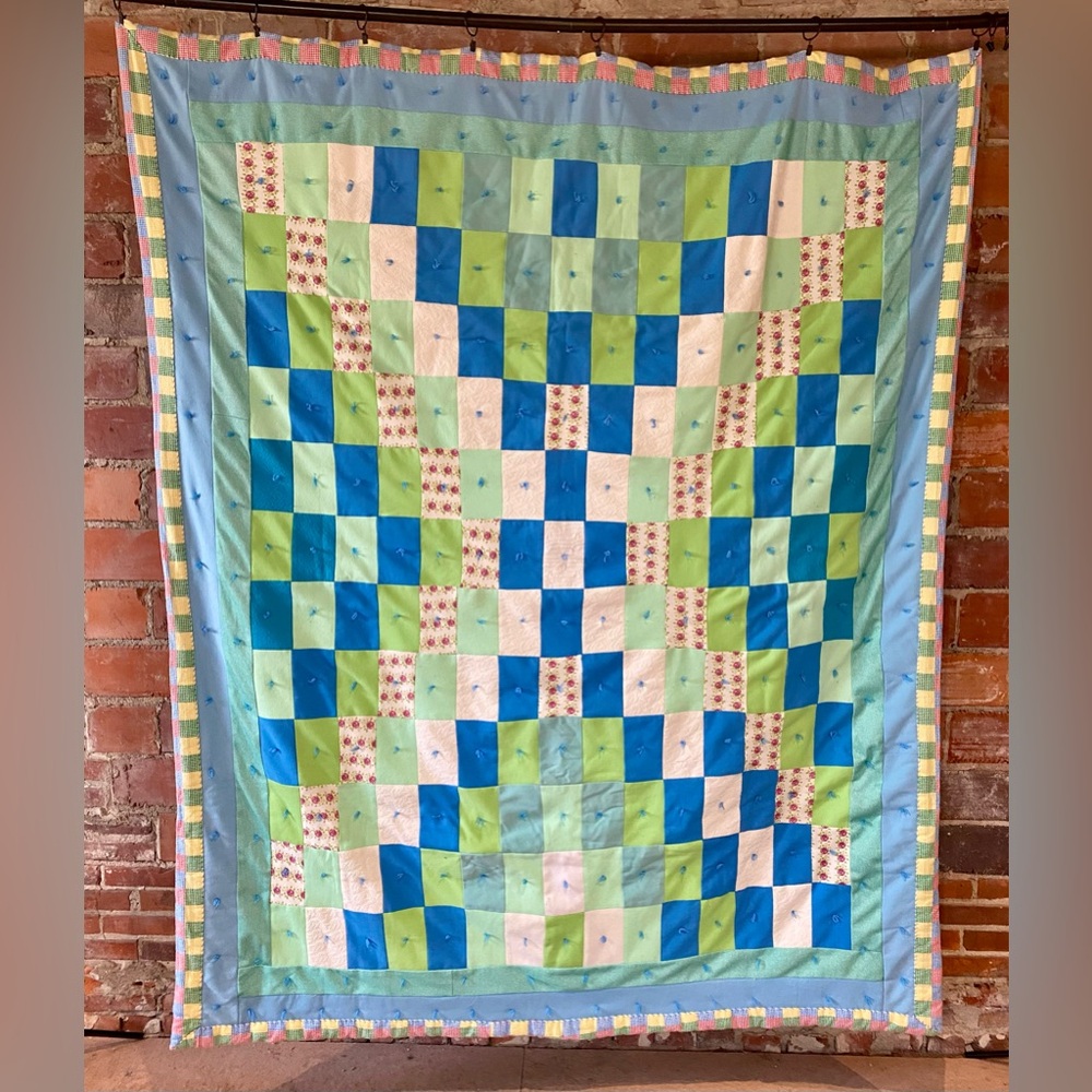 Vintage Patchwork Tie Quilt 65” x 83”
